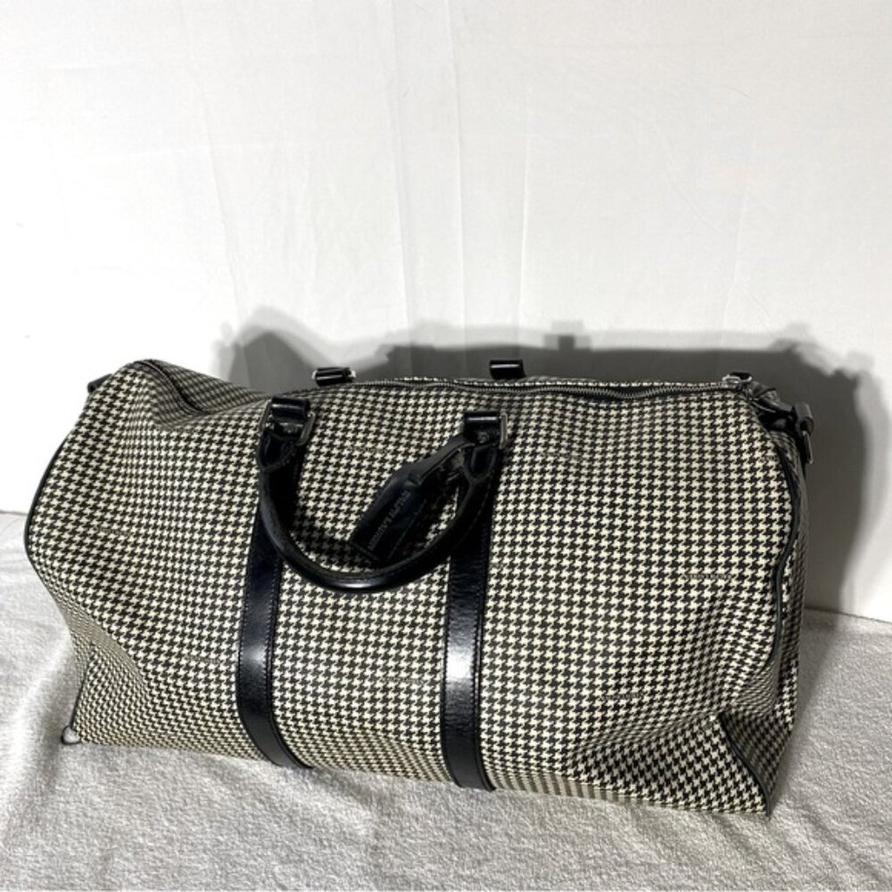 SOLD-Vintage Polo Ralph Lauren Houndstooth Coated Canvas Leather Duffle Bag RARE